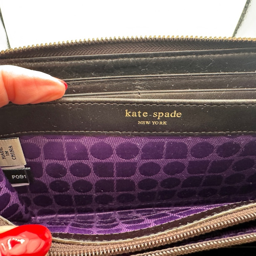 KATE SPADE ♠️ Neda Thompson Street Noel Brown Fabric Zip Around Wallet - Picture 6 of 10